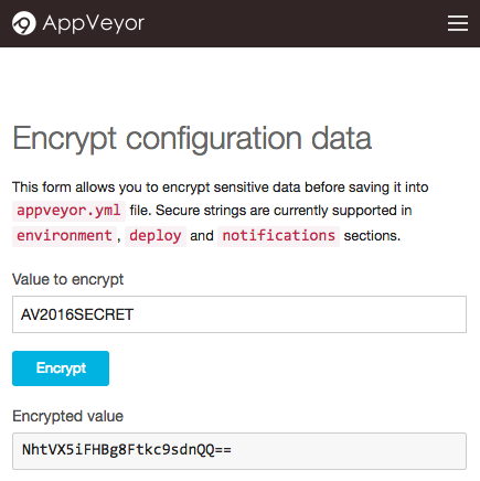 Appveyor config data encryption tool.