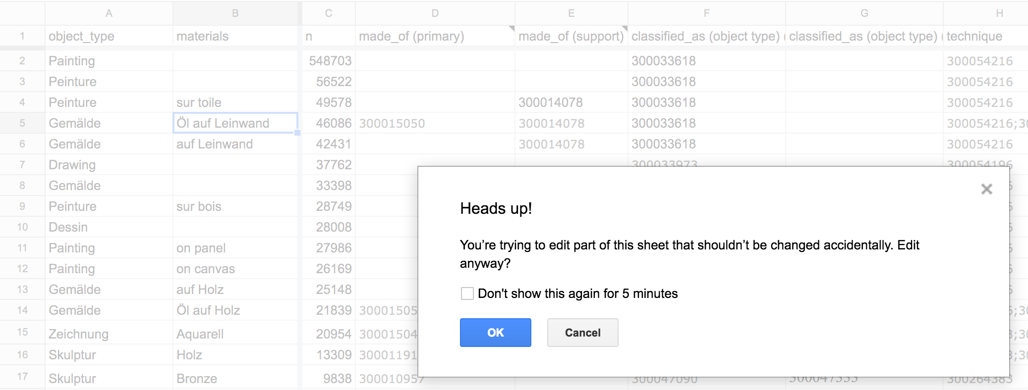 Protecting certain columns meant editors would get a warning if they accidentally modified cells they shouldn't have.